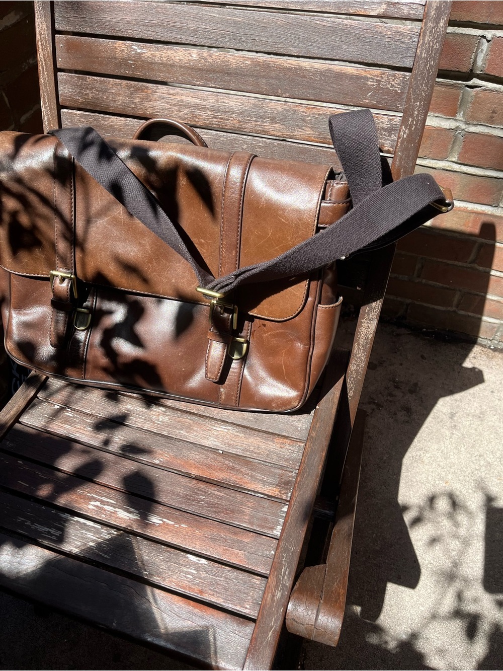 Fossil Brown Leather Messenger Bag with Buckle Straps - Picture 2 of 7